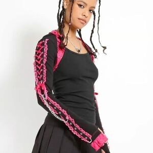 Tripp NYC Black and Pink Lace-Up Long Sleeve Top